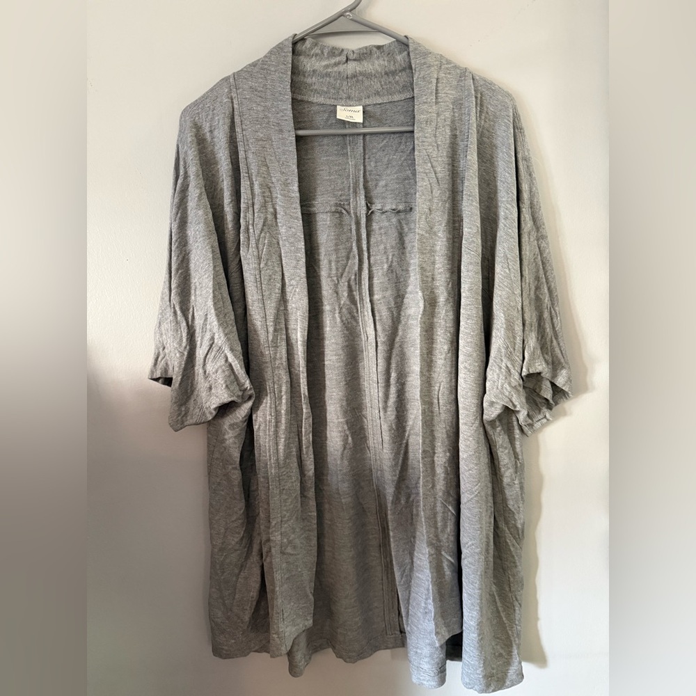Short Sleeve Gray Open Front Cardigan